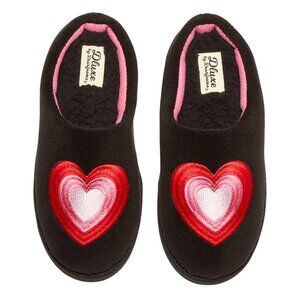 NWT Dluxe By Dearfoams Womens Heart Slide Slippers 92285265 Black L